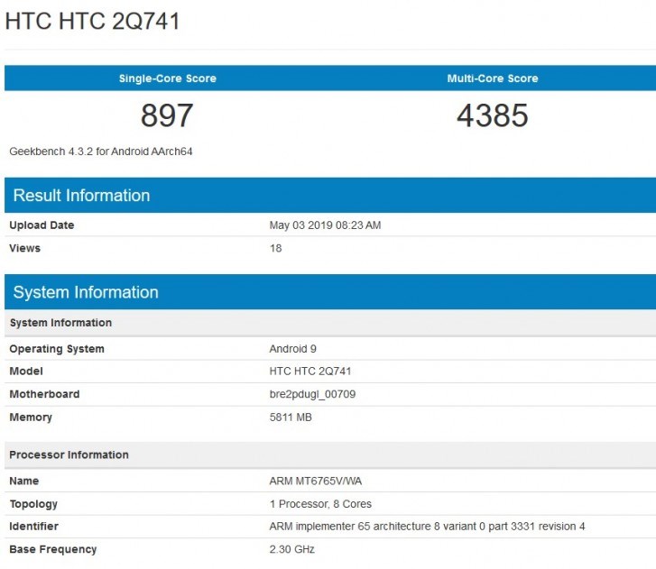 HTC神秘新机现身：联发科Helio P35+6GB内存