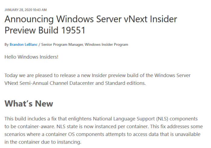[图]首个Windows Server post-2004预览版Build 19551发布
