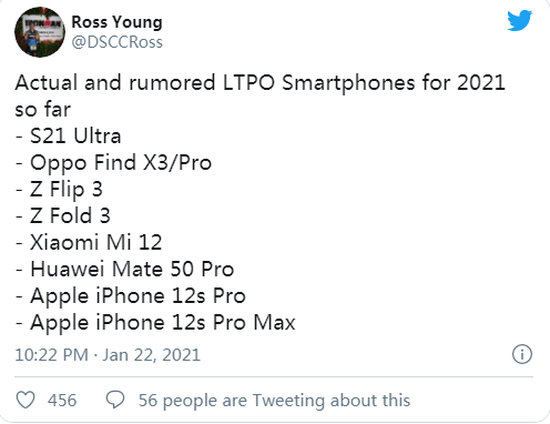 消息称iPhone12S、华为Mate50、小米12等屏幕升级：用上LTPO！