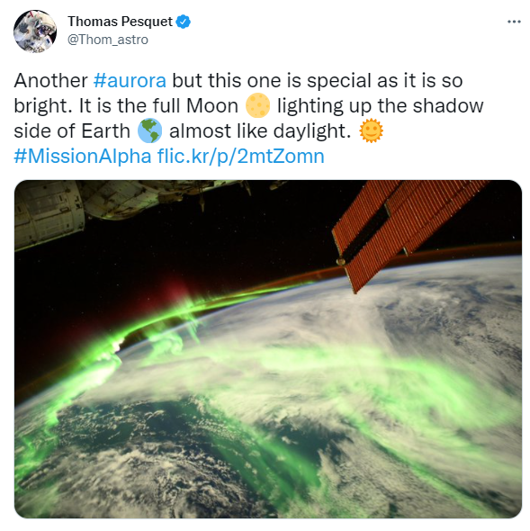 国际空间站宇航员拍到绝美极光照片：地球如穿上绿色纱衣