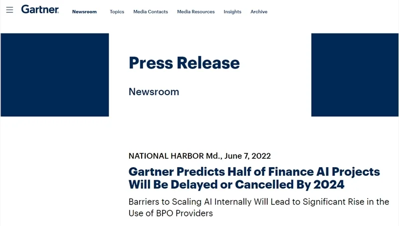 Gartner：到2024年 金融领域一半人工智能项目将被推迟或取消