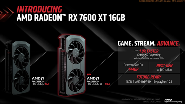AMD推出Radeon RX 7600 XT显卡：6nm工艺制造、16GB显存
