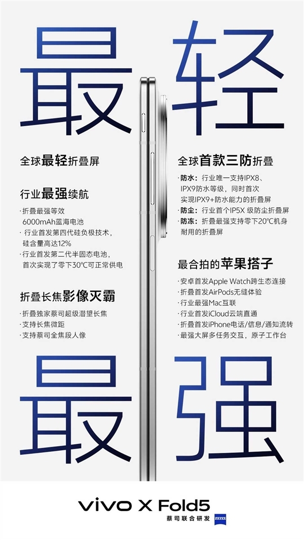 史上最轻大折叠!vivo X Fold5今晚发布:配置汇总来了