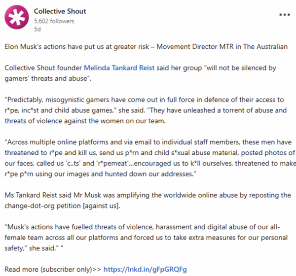 施压Steam下架R18游戏的组织声讨马斯克：煽动网暴