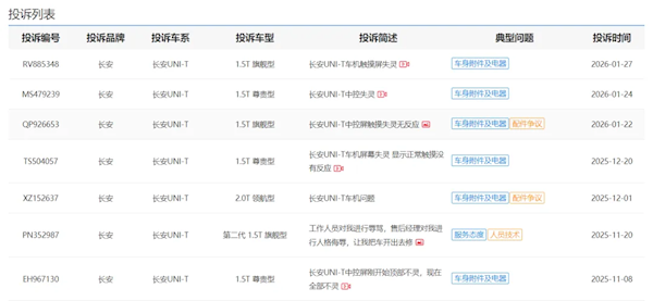 长安UNI-T车机中控屏触摸失灵!车主集体投诉:出了质保就坏