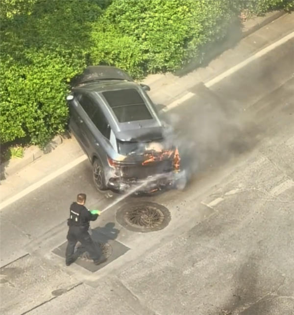 惊魂一刻！一电车自燃引燃邻车司机及时撤离尾部仍遭焚毁