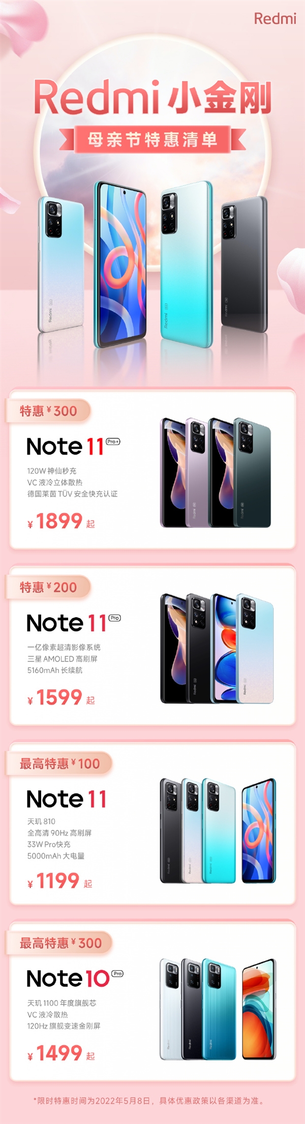 今天母亲节！Redmi Note 10/11系列官宣降价：1199元起