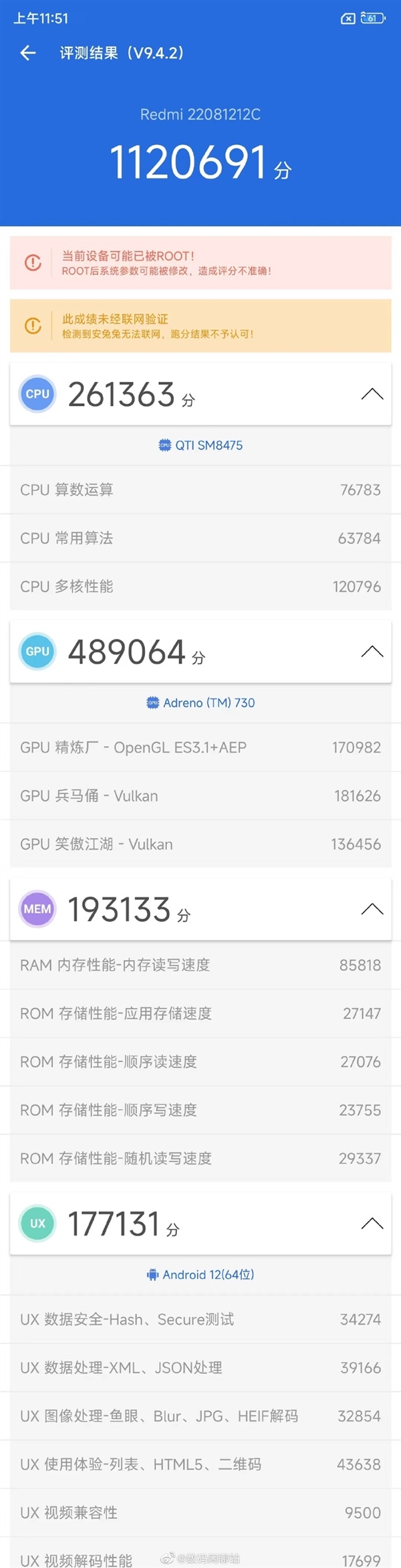 榨干骁龙8+！Redmi K50至尊版跑分狂飙超112万