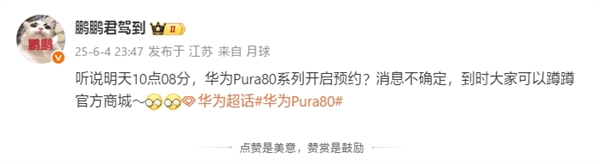 最强纯血鸿蒙机皇!曝华为Pura 80系列今日10:08开启预约