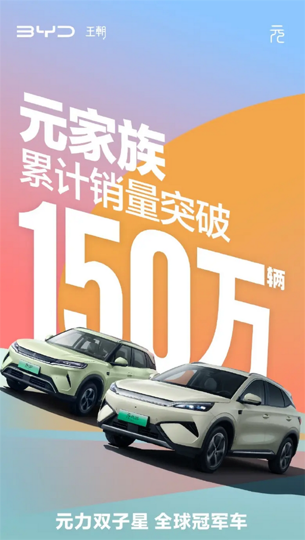 智驾版8.48万起!比亚迪元家族累计销量突破1500000辆