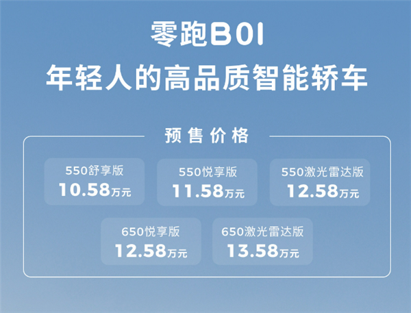 10.58万起 零跑B01纯电轿车开售:原生后驱、起步550公里